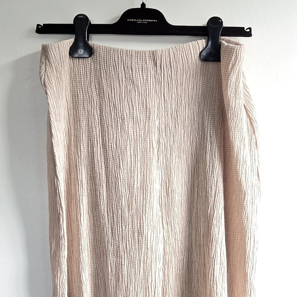 New Zara Textured Pull-On Elastic Waistband Wide Leg Beige Pants Size Large NWT - Picture 3 of 8